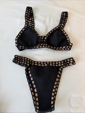 Reversible 2 in 1 Bikini Set with Gold Crochet Trim S
